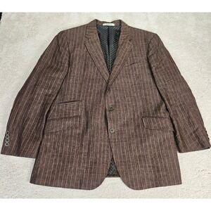 Joseph Abboud 46R Brown Pinstripe 100% Linen Blazer Sport Coat Ormezzano USA